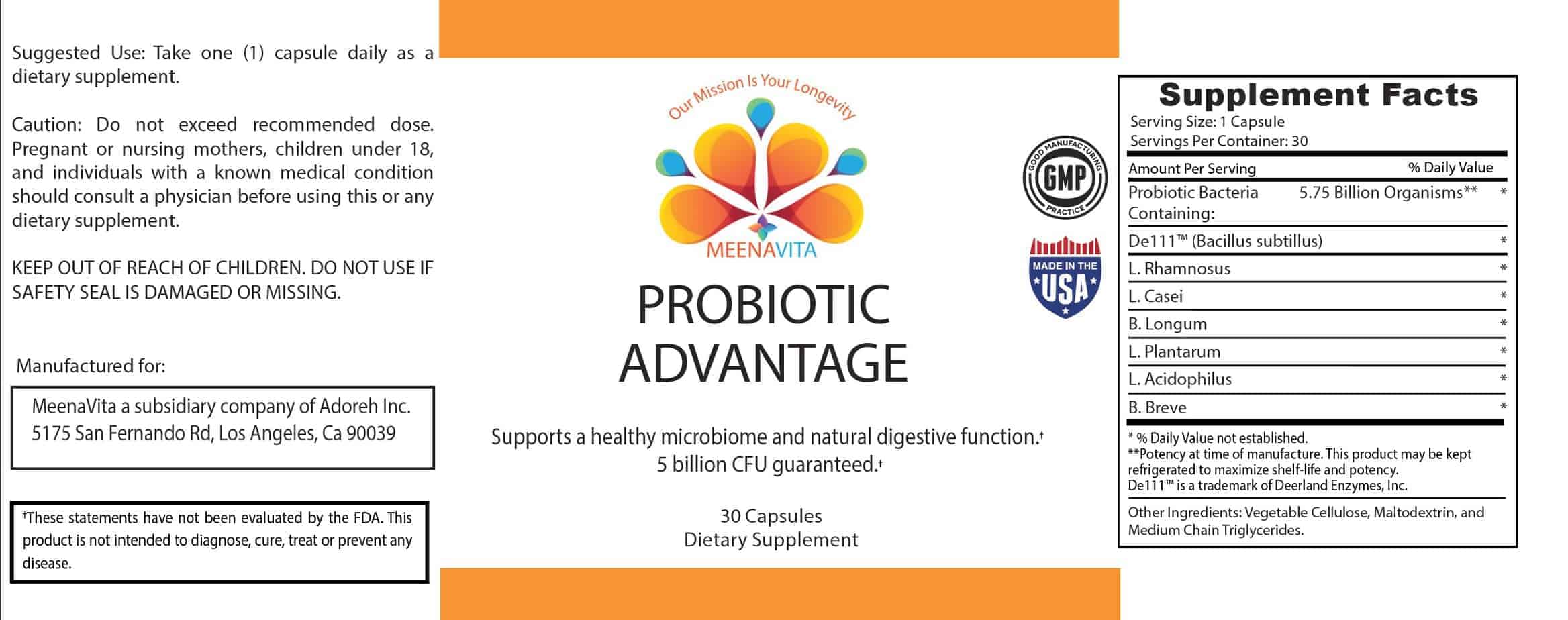 Probiotic Advantage - MeenaVita Supplements - All Natural